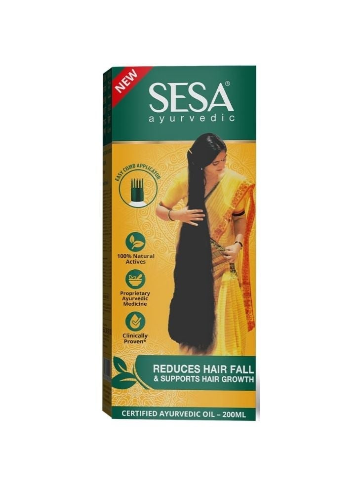 Sesa Ayurvedic Hair Oil Box – Herbal Hair Fall Control Oil with Comb Applicator Packaging, Multicolor, 1 Pc - Image 1